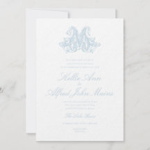 Hellblaue "M" Monogramm Hochzeitseinladung