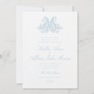 Hellblaue "M" Monogramm Hochzeitseinladung Einladung