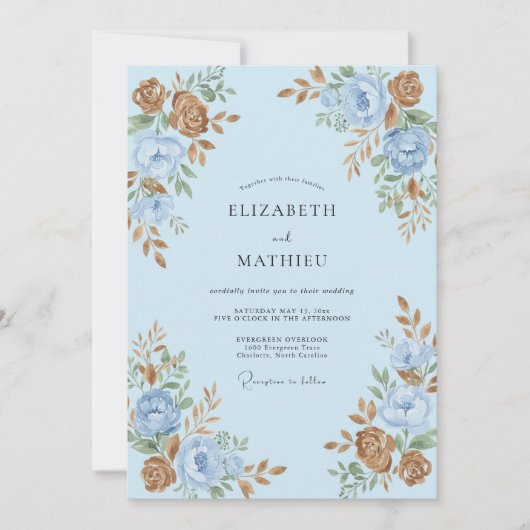 Hellblaue malerische Vintage-Hochzeit Einladung (Vorderseite)