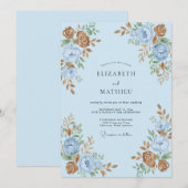 Hellblaue malerische Vintage-Hochzeit Einladung (Vorne/Hinten)