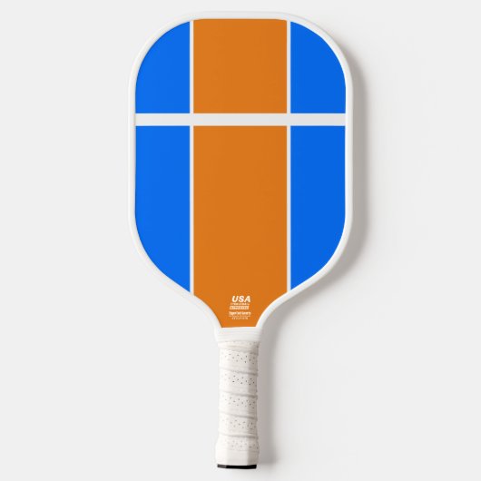 Hellblaue Mandarine Orangefarbene Streifen Pickleball Schläger (Rückseite)