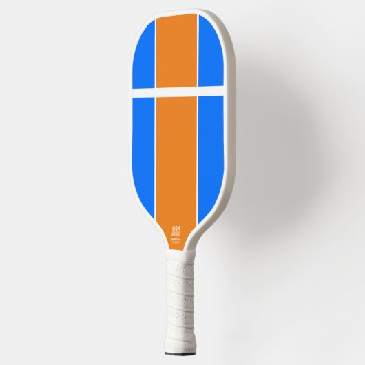 Hellblaue Mandarine Orangefarbene Streifen Pickleball Schläger (Links)