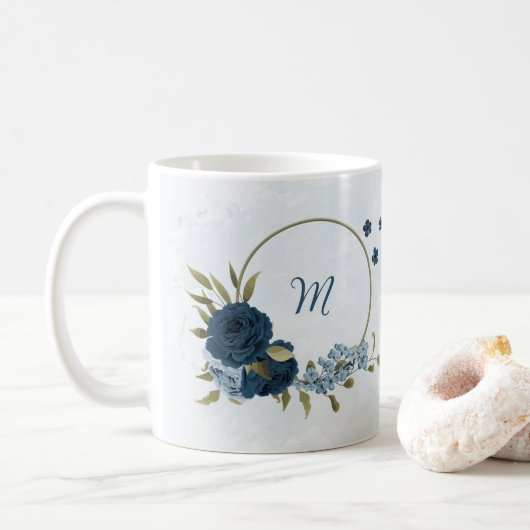 hellblaue Marineblumen Kaffeetasse (Mit Donut)