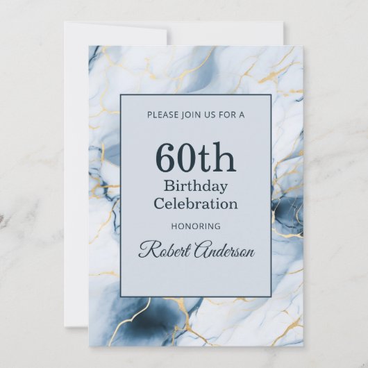 Hellblaue Marmor 60. Geburtstag Einladung (Vorderseite)