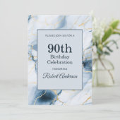Hellblaue Marmor 90. Geburtstag Einladung (Stehend Vorderseite)