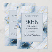Hellblaue Marmor 90. Geburtstag Einladung (Vorne/Hinten)