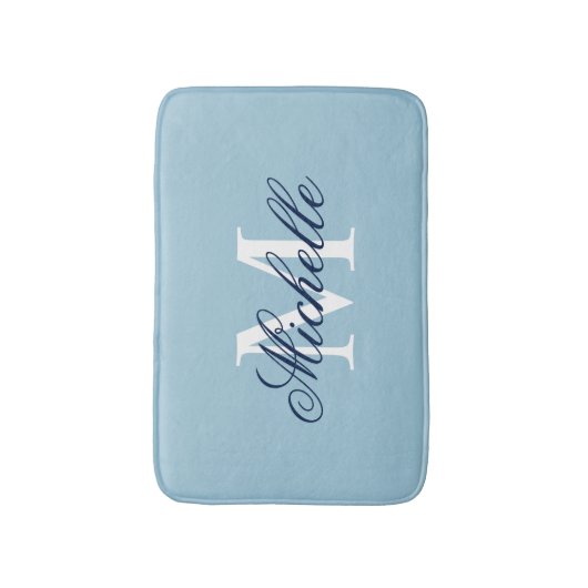 Hellblaue mit Monogramm Badematte | Badezimmereinr (Vorderseite Vertikal)