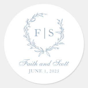 Hellblaue Monogramm-Kranz-Aufkleber Runder Aufkleber