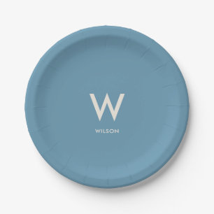 Hellblaue Monogramm-Party für Personen Pappteller