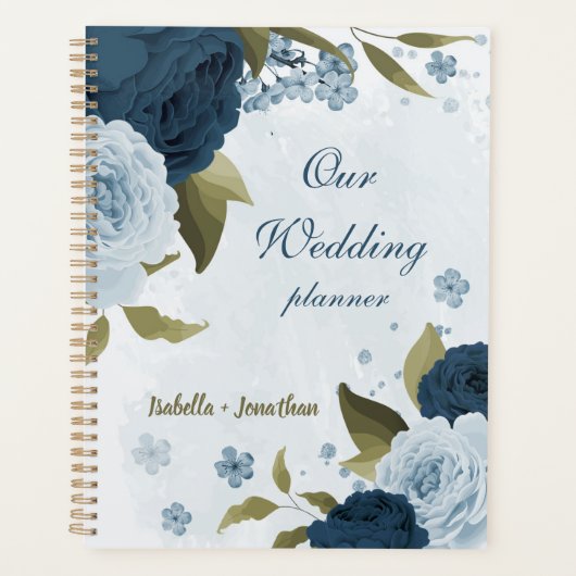 hellblaue Navy-Blumen Hochzeit Planer (Vorderseite)