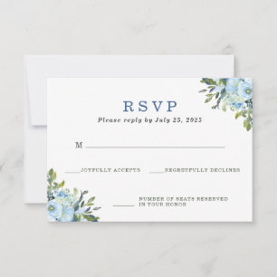 Hellblaue Navy Blumen-Wasserfarbe Hochzeit-RSVP RSVP Karte