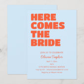 Hellblaue orangefarbene fette Typografie-Junggesel Einladung (Vorne/Hinten)