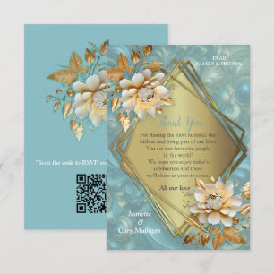 Hellblaue-Palette auf einem Bronze-Gold-Barock-Des RSVP Karte