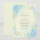 Hellblaue Pastell-Blumenhochzeit Einladung (Vorne/Hinten)