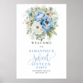 Hellblaue Pfingstrosen Eukalyptus Sweet 16 Willkom Poster (Vorne)
