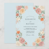 Hellblaue Pfirsich-Botanical-Hochzeit Einladung (Vorne/Hinten)