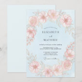 Hellblaue polierte Pfingstrosen-Hochzeit Einladung (Vorne/Hinten)