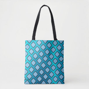 Hellblaue Quadrate auf Türkis Metallic b/ground Tasche