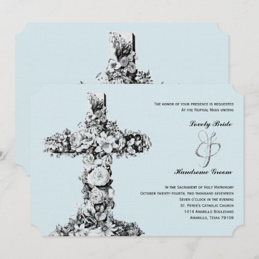 Hellblaue quere katholische einladung (Vorne/Hinten)