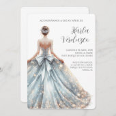 Hellblaue Quinceañera-Einladung Einladung (Vorne/Hinten)