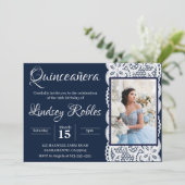 hellblaue Quinceanera Foto Einladungen (Stehend Vorderseite)