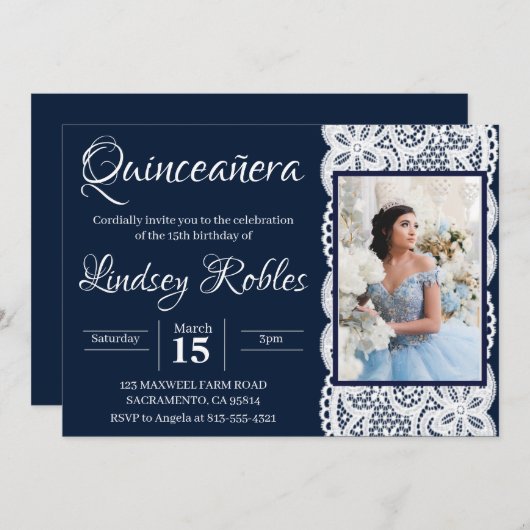 hellblaue Quinceanera Foto Einladungen (Vorne/Hinten)