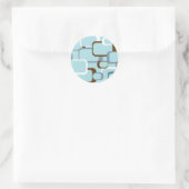 hellblaue Retro-Quadrate Runder Aufkleber (Tasche)