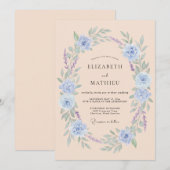 Hellblaue romantische Blumenhochzeit Einladung (Vorne/Hinten)