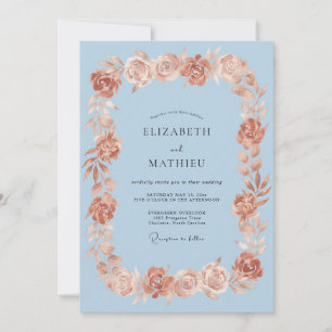 Hellblaue Romantische Rosenhochzeit Einladung