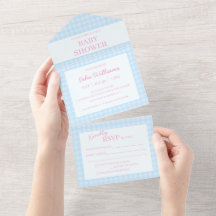 Hellblaue rosa Babyparty-Einladung in einem