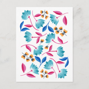 Hellblaue rosa bemalte abstrakte Postkarte