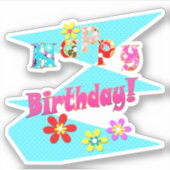 Hellblaue Rosa Kinder Spaß Blume bi Cartoon Aufkleber (Vorderseite)