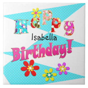 Hellblaue Rosa Kinder Spaß Blume bi Cartoon Fliese