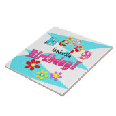 Hellblaue Rosa Kinder Spaß Blume bi Cartoon Fliese (Seite)