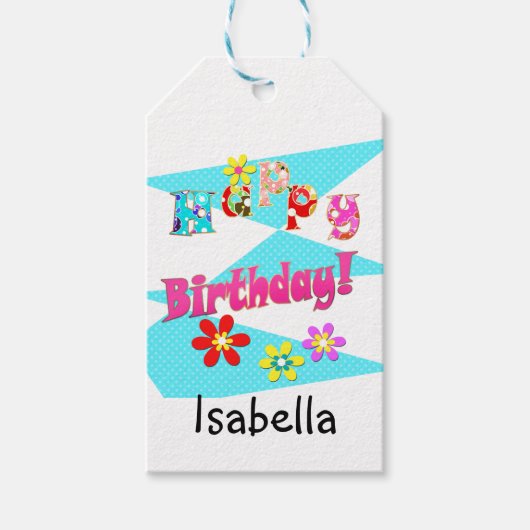 Hellblaue Rosa Kinder Spaß Blume bi Cartoon Geschenkanhänger (Vorderseite)