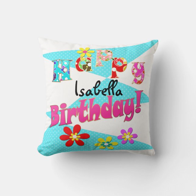 Hellblaue Rosa Kinder Spaß Blume bi Cartoon Kissen (Vorderseite)