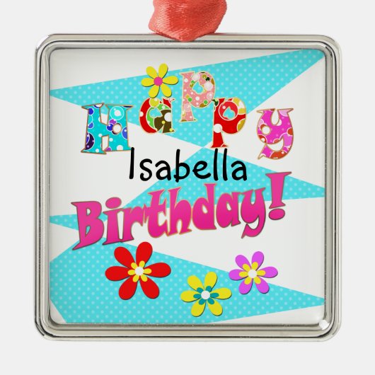 Hellblaue Rosa Kinder Spaß Blume bi Cartoon Ornament Aus Metall (Vorne)