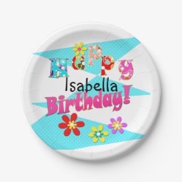 Hellblaue Rosa Kinder Spaß Blume bi Cartoon Pappteller