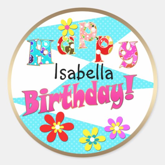 Hellblaue Rosa Kinder Spaß Blume bi Cartoon Runder Aufkleber (Vorderseite)