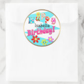 Hellblaue Rosa Kinder Spaß Blume bi Cartoon Runder Aufkleber (Tasche)