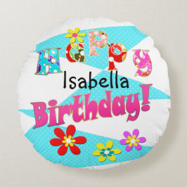 Hellblaue Rosa Kinder Spaß Blume bi Cartoon Rundes Kissen