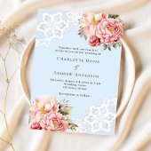 Hellblaue Rosa-Rosa-Goldfloralen verleihen Hochzei Einladung