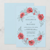 Hellblaue Rose Blossom Hochzeitsromantik Einladung (Vorne/Hinten)