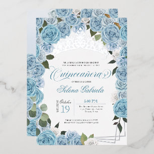 Hellblaue Rosen Prinzessin Quinceanera Tiara Echt Folieneinladung