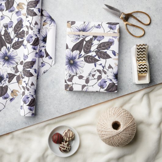 Hellblaue rote Blume nahtlos Geschenkpapier (Kunsthandwerk)