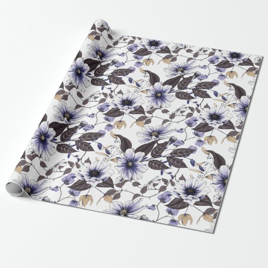 Hellblaue rote Blume nahtlos Geschenkpapier (Ungerollt)