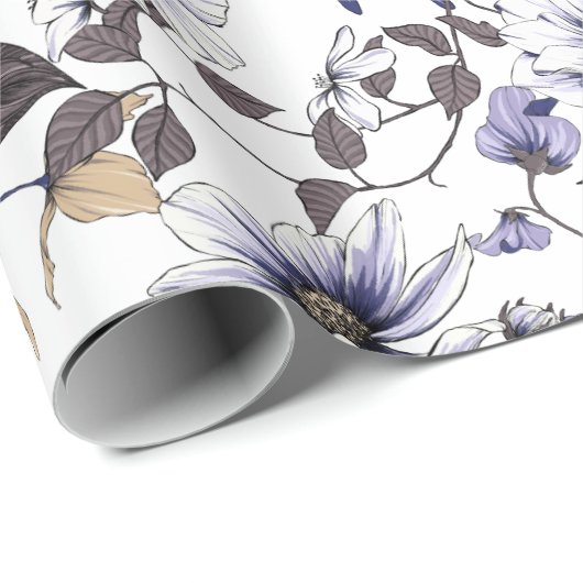 Hellblaue rote Blume nahtlos Geschenkpapier (Rolleneckpunkt)