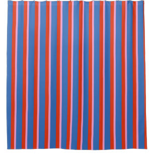 Hellblaue rote rosa Retro-Streifenmuster Duschvorhang