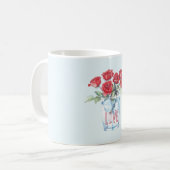 Hellblaue rote Rosen Glas Eis Kaffeetasse (Vorderseite Links)