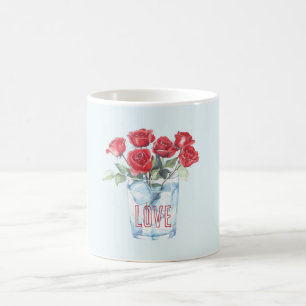 Hellblaue rote Rosen Glas Eis Kaffeetasse